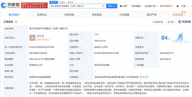南方电网数字电网集团云南公司成立，注册资本6000万元布局数字产业